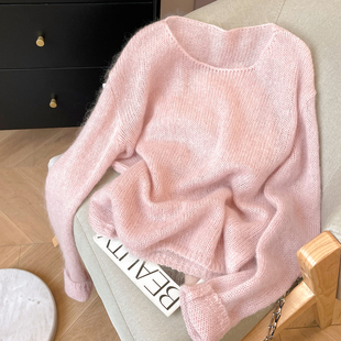 早秋透薄宽松慵懒马海毛毛衣羊毛衫 女2025新款 镂空针织罩衫 小C家