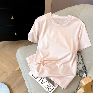 夏纯色百搭休闲圆领莱赛尔天丝上衣 T恤女2026新款 小C家 正肩短袖