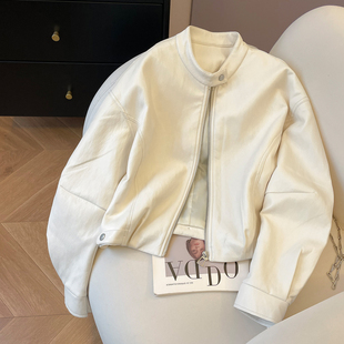小C家 米色皮衣外套女冬季2025新款今年流行爆款小个子短款皮夹克