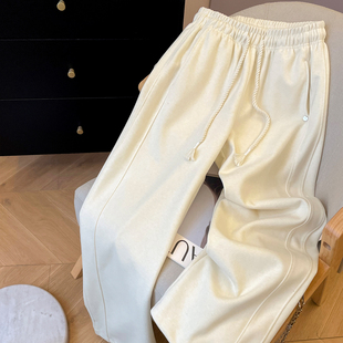小C家 抽绳松紧腰阔腿裤女冬2026新款直筒宽松束脚裤软糯垂感裤子