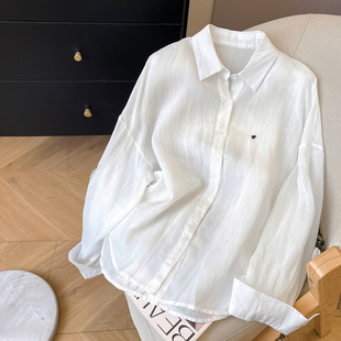 2026新款 夏季 薄款 小C家 长袖 女款 宽松落肩袖 衬衣 爱心刺绣白色衬衫