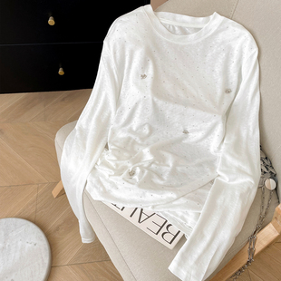 宽松松弛感长袖 小C家 夏薄款 饰烫钻上衣女2026新款 T恤 小马立体装