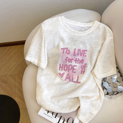 小C家爱心亮片字母印花薄款短袖T恤女夏季新款设计感洋气宽松上衣