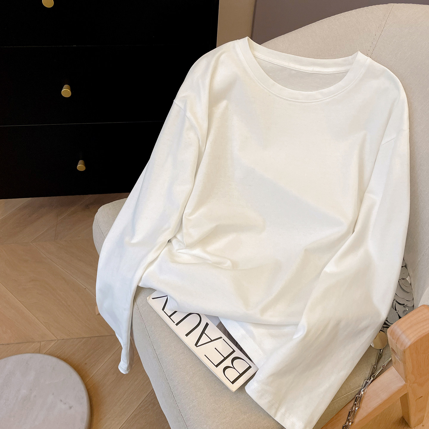 宽松休闲百搭白色打底衫女秋新款