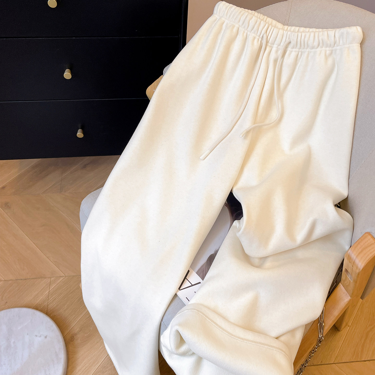 小C家 宽松直筒阔腿裤女2025新款冬加厚加绒糯米裤抽绳松紧腰裤子,女装/女士精品,休闲裤,淘宝优惠券,粉丝福利购,淘宝优惠卷