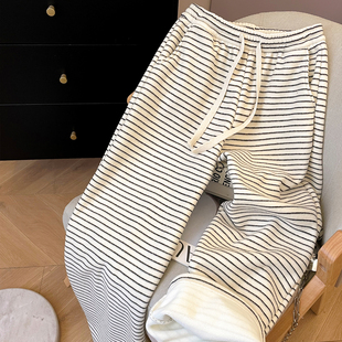 子宽松直筒阔腿裤 小C家 冬韩系慵懒松弛感裤 女2025新款 加绒条纹裤