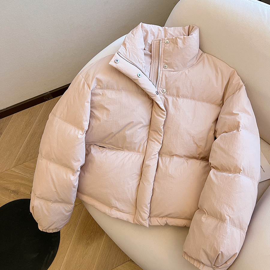 小C家 粉色短款面包服外套女2024年冬季新款加厚轻薄白鸭绒羽绒服