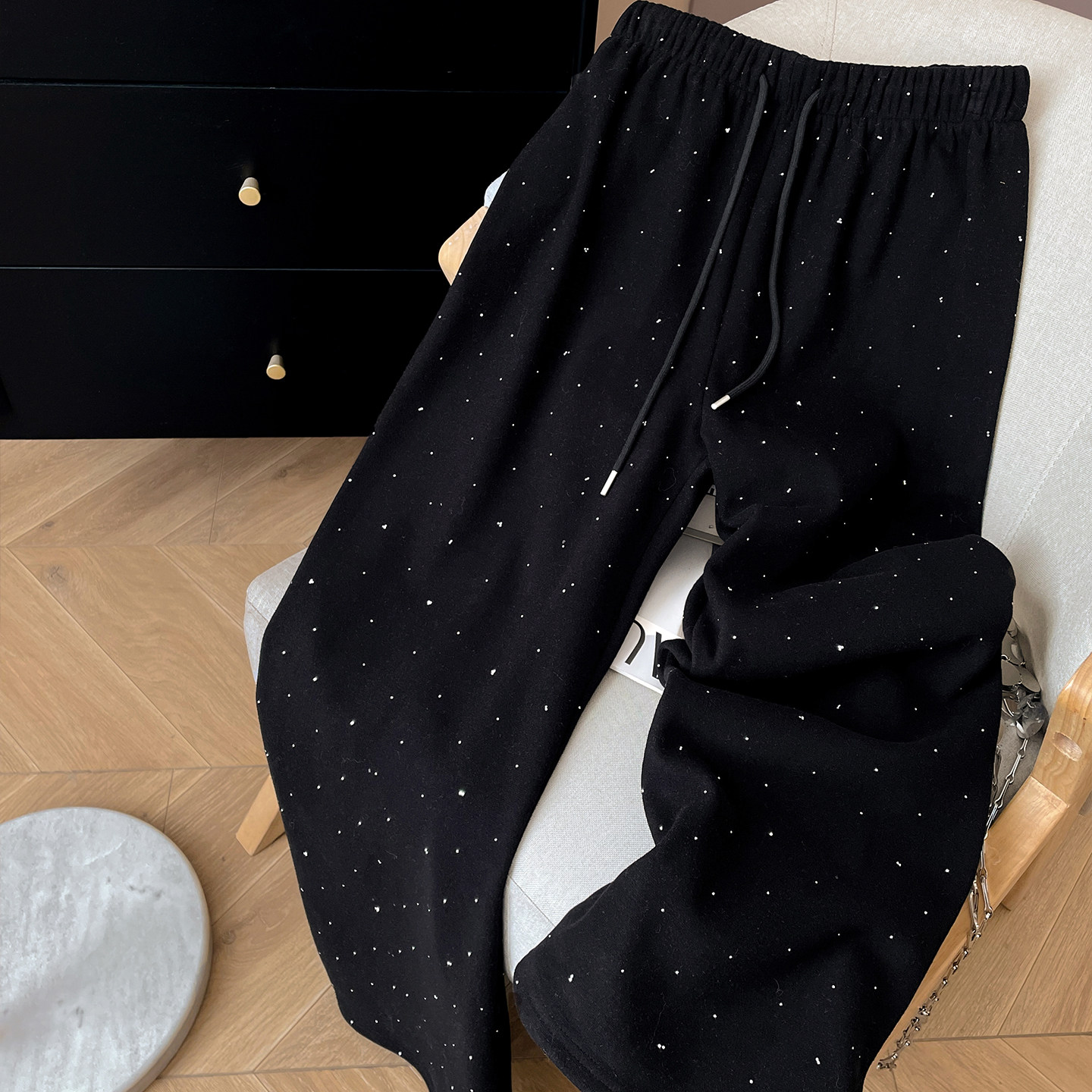 小C家 烫钻针织阔腿裤女2025新款加绒糯米裤垂坠感软糯松紧腰裤子,女装/女士精品,休闲裤,淘宝优惠券,粉丝福利购,淘宝优惠卷