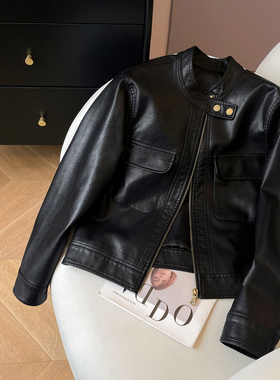 小C家 黑色皮衣外套女酷飒风2026年新款冬高级感小个子短款皮夹克