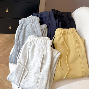 加绒卫裤 松紧腰休闲裤 女2025新款 宽松阔腿裤 加厚直筒束脚裤 小C家