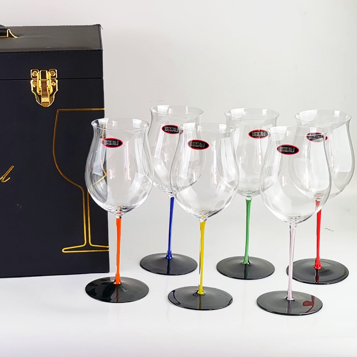 手工水晶黑领结礼盒高脚红酒杯