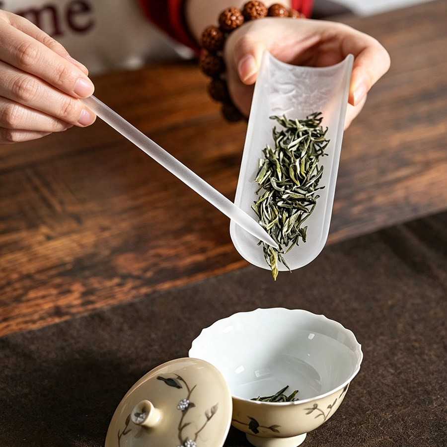 精致云雾磨砂玻璃茶则茶拨