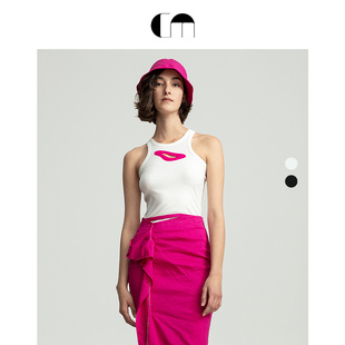 COMME MOI吕燕设计师女士修身运动针织设计感美背吊带背心