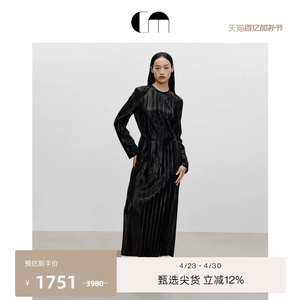 COMME MOI吕燕设计师夏季女装细褶圆领长裙系带连衣裙