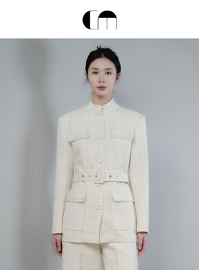 COMME MOI吕燕设计师早春女装时髦高级粗花呢小香风立领夹克外套