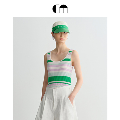 COMME MOI吕燕设计师款女彩色条纹紧身羊毛针织背心