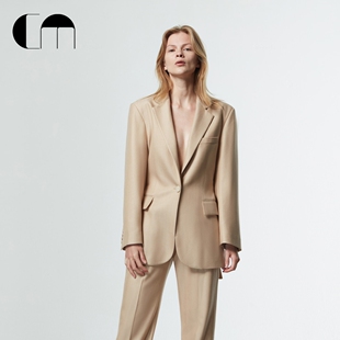 收腰系带卡其色羊毛西装 MOI吕燕设计师春夏女装 COMME