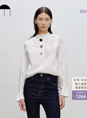 COMME MOI吕燕设计师夏季白色衬衫立领女士设计感通勤简约衬衣