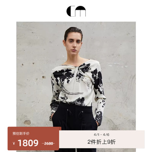 COMME 聚褶造型上衣印花长袖 衬衫 上衣 MOI吕燕设计师春夏女士法式