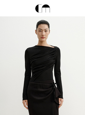 COMME MOI吕燕设计师早春女装抽褶紧身羊毛长袖上衣