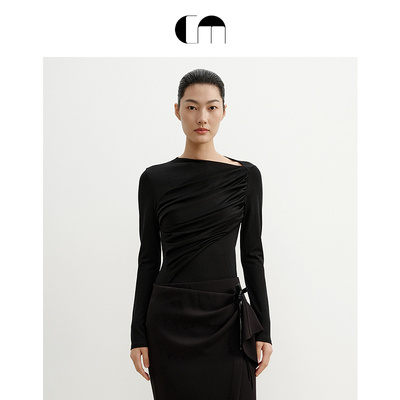 COMME MOI吕燕设计师早春女装抽褶紧身羊毛长袖上衣