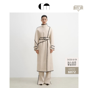 COMME MOI吕燕设计师早春女不对称撞色设计感小香风披肩大衣