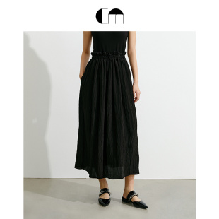 COMME 荷叶边橡筋抽褶黑色长半裙 MOI吕燕设计师早春女装
