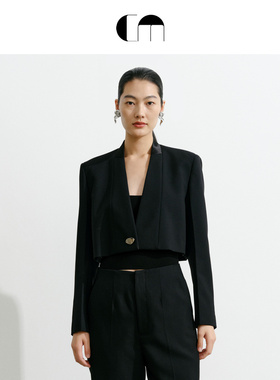 COMME MOI吕燕设计师早春女精纺羊毛造型截短箱型西装外套