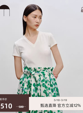 COMME MOI吕燕设计师早春设计感小众V领女士休闲通勤短袖T恤