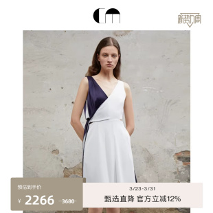 COMME 交叉带藏青拼白连衣裙 MOI吕燕设计师早春女装