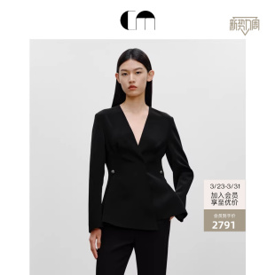 黑色优雅收腰显瘦V领西装 COMME MOI吕燕设计师早春女装