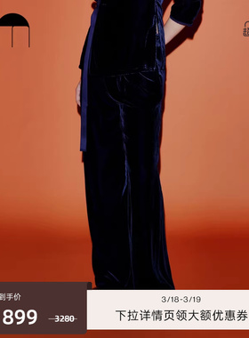 COMME MOI吕燕设计师早春女士垂感藏青色丝绒高腰裤阔腿裤