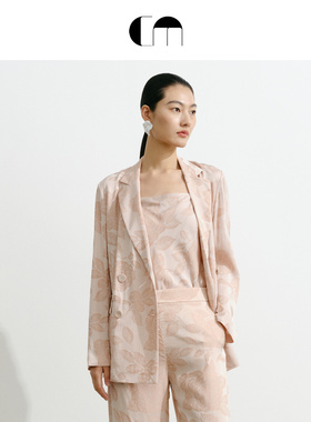 COMME MOI吕燕设计师早春女装提花双排扣直身版通勤西装