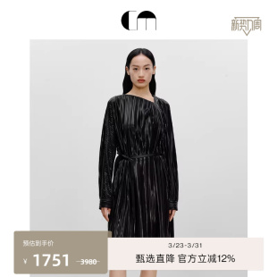 COMME 简约通勤细褶斜领连衣裙 MOI吕燕设计师早春女装