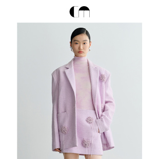 MOI吕燕设计师花朵流苏粗花呢西装 COMME 王珞丹同款