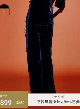 COMME MOI吕燕设计师早春女士垂感藏青色丝绒高腰裤阔腿裤