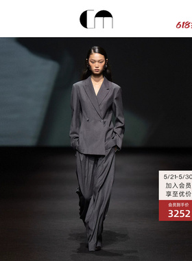 [秀场款]COMME MOI吕燕设计师女深灰色精纺羊毛修身西装