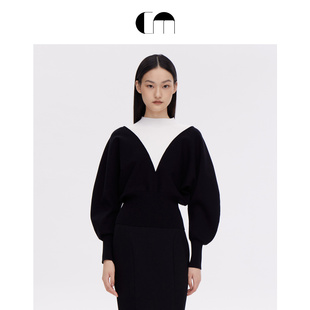 通勤长袖 撞色罗纹造型感套头毛衣 MOI吕燕设计师春夏女装 COMME