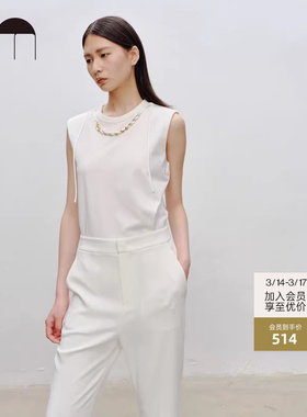 COMME MOI吕燕设计师早春款链条垫肩无袖别致上衣女休闲T恤