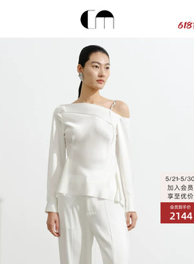 COMME MOI吕燕设计师夏季白色法式不对称斜肩衬衫淡人穿搭女上衣