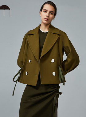 COMME MOI吕燕外套设计感抽绳收腰橄榄绿女短款外套小个子