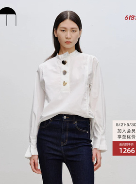 COMME MOI吕燕设计师夏季白色衬衫立领女士设计感通勤简约衬衣