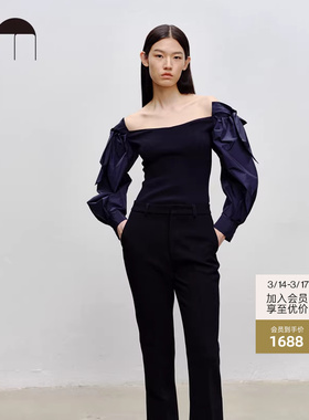 [李冰冰同款]COMME MOI吕燕设计师早春女小众长袖泡泡袖针织上衣