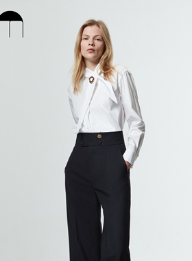 [李一桐同款]COMME MOI吕燕设计师早春女领口系带通勤盐系衬衫