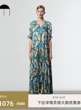 COMME MOI吕燕设计师早春廓形印花长款V领连衣裙女