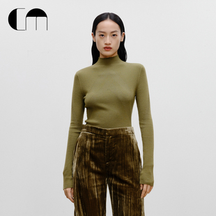 COMME MOI吕燕设计师早春女装弹力修身半高领羊毛打底衫