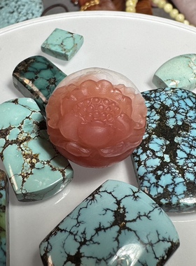 天然原矿绿松石纯银镶嵌戒指吊坠