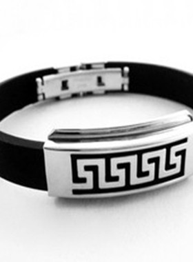 钛钢硅胶手镯手饰 钛钢饰品 钛钢精品 长城纹钛钢男士手镯手环