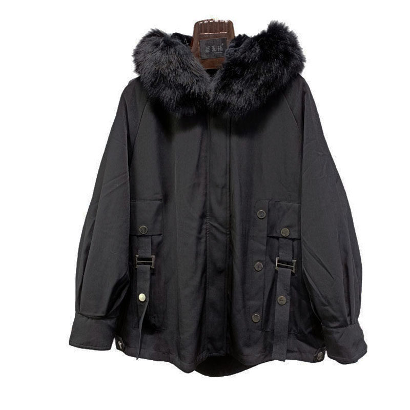 秋冬超大狐狸毛领皮草外套整皮獭兔毛宽松派克服连帽加厚女可脱卸