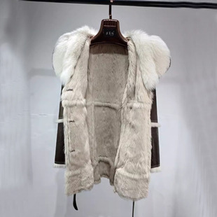 兔皮毛一体外套女装中长款2025新款海宁时尚狐狸毛领皮草外套修身